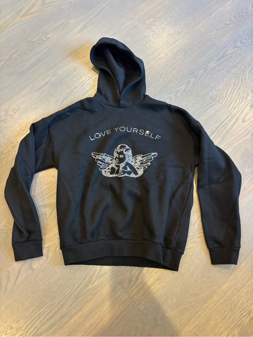Edikted Black 'Love Yourself' Angel Graphic Hoodie